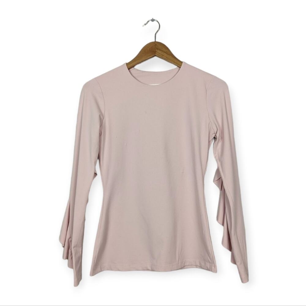 Susanna Monaco Light Pink Ruffle Stretch Long Sleeve Top